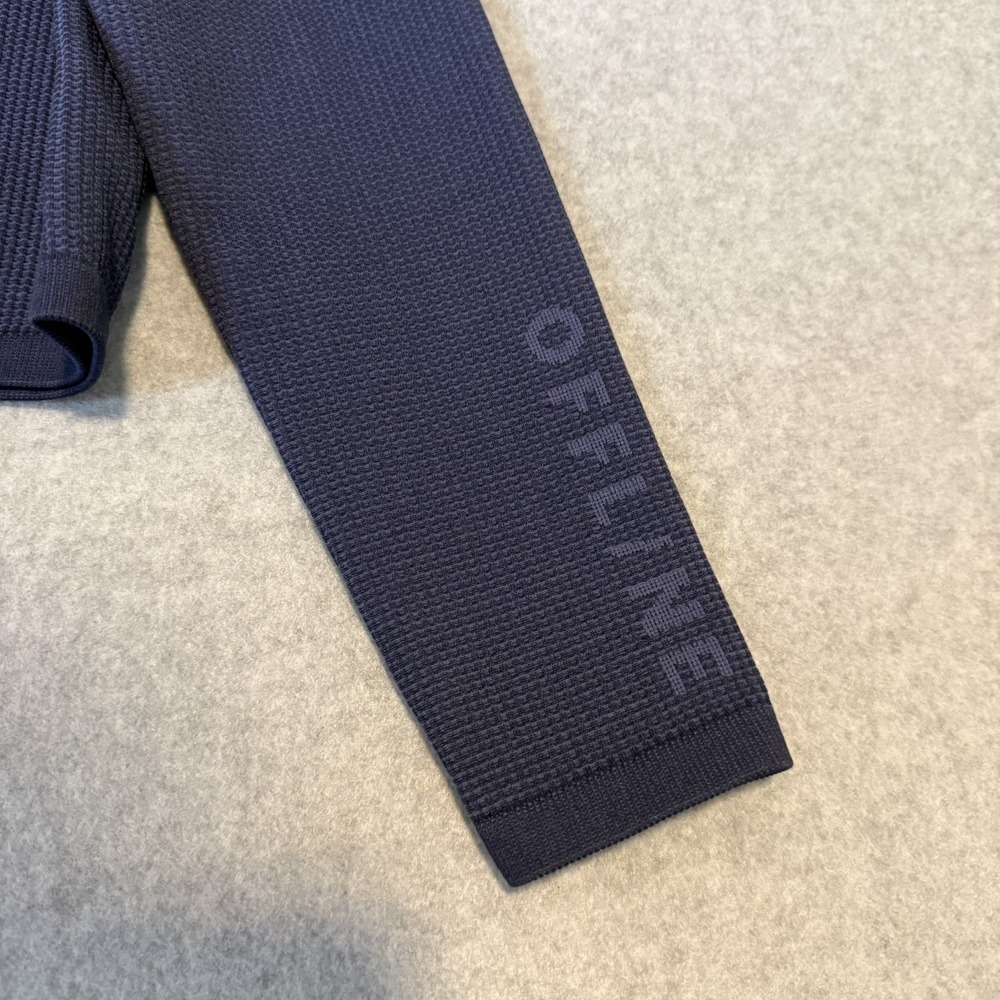 OFFLINE AERIE Seamless Waffle Knit Blue Workout Cropped Long Sleeve Top Size XL - Picture 4 of 7